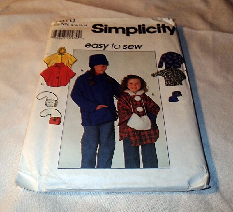 SIMPLICITY PATTERN 7870 ~ GIRLS JACKET PONCHO HAT MUFF ~ SIZE 8  10  12  14 *NEW
