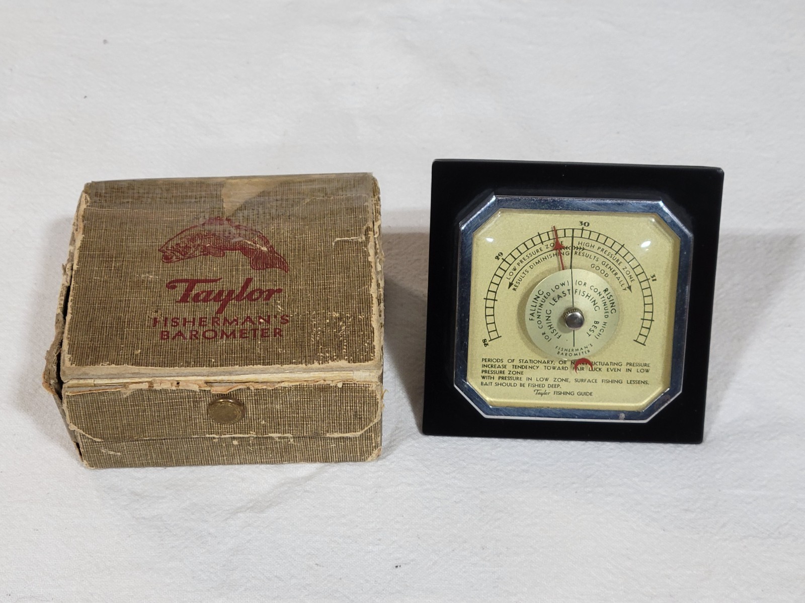 Vintage Taylor Fisherman's Barometer 2280F Guage w Box Bass Fishing Fish Crappie