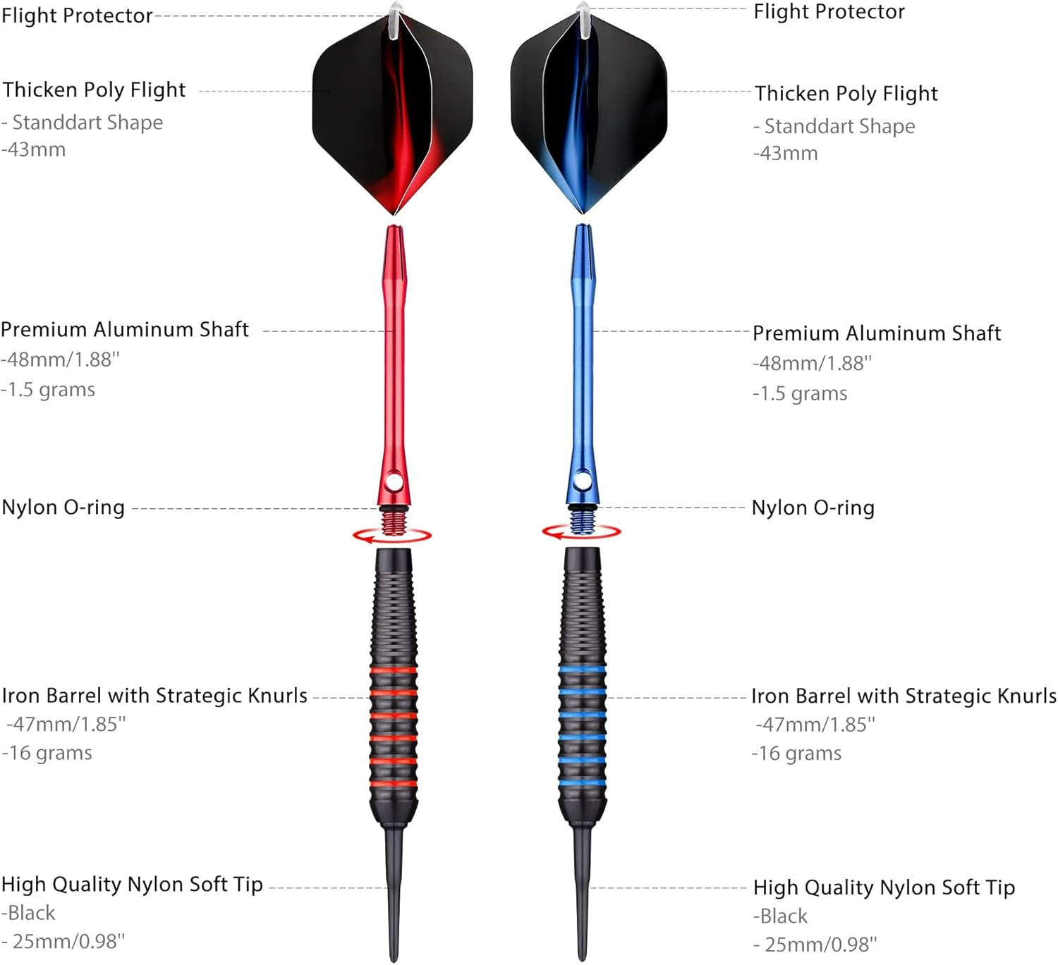 12 Pack Soft Tip Darts, Professional 18 Gram Plastic Tip Dart Sets with 4 Colors