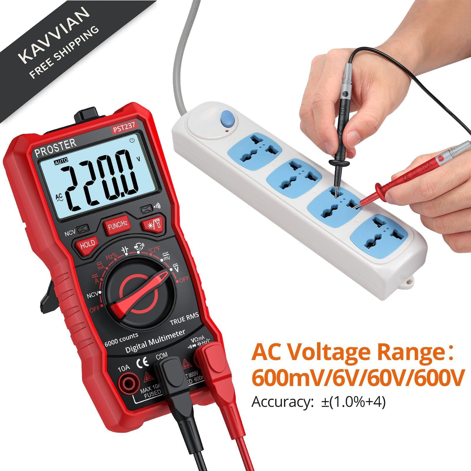Proster Digital Multimeter 6000 Counts- TRMS Auto 6000Counts-Compact, Red