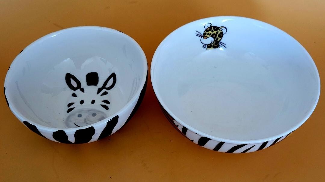 2 Wild & Fun Cereal Bowls, Zebra is World Market, Leopard is Enesco VTG