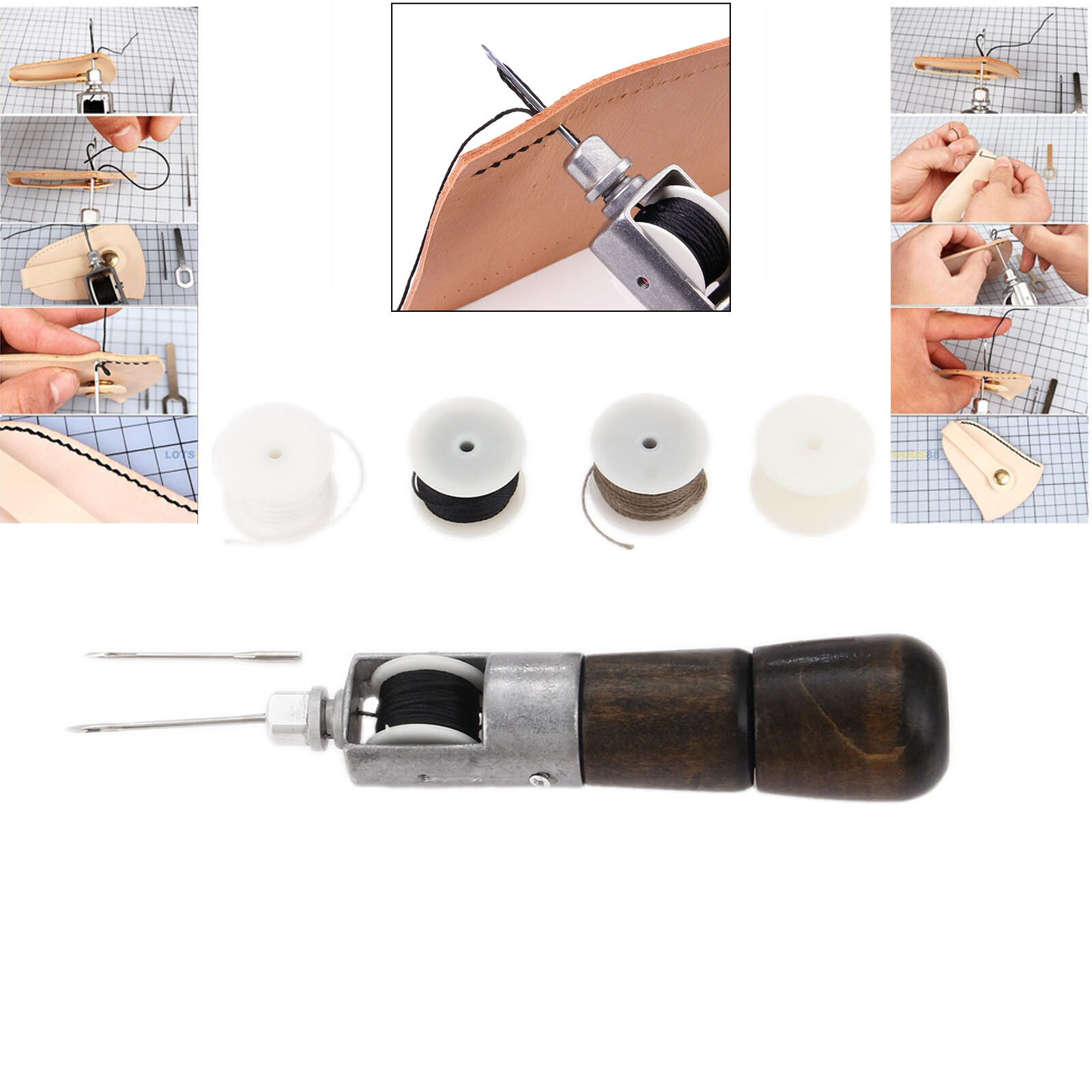 Automatic Lock Stitching Sewing Awl Needle Thread Bobbin Leather Craft DIY Tool