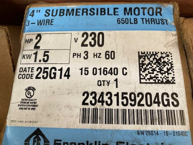 2343159204GS Franklin 2HP 4" Submersible Water Well Motor 230V, Three Phase