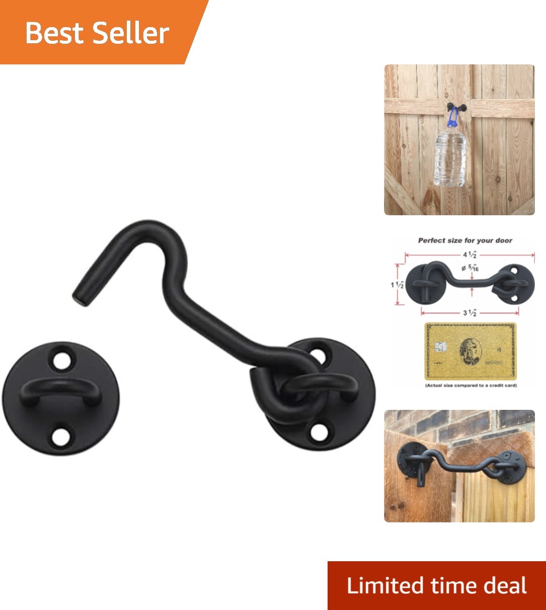 Weather-Resistant 4” Black Privacy Latch - Quick-Release for Interior & Exterior