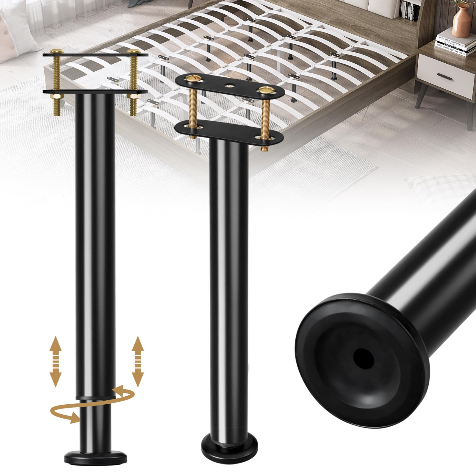 Adjustable Height Bed Support Legs 13.8-23.6 inch, Bed Frame Center Support L...