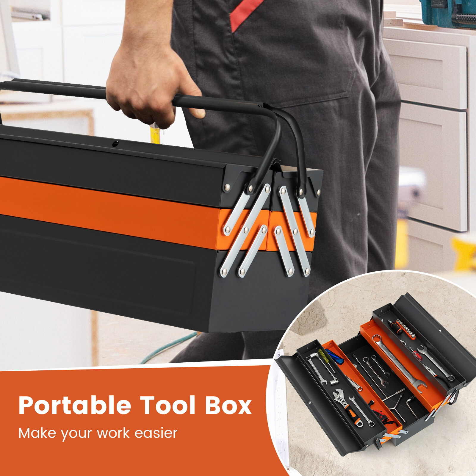 22-Inch Metal Tool Box Portable 5-Tray Cantilever Steel Tool Chest Cabinet