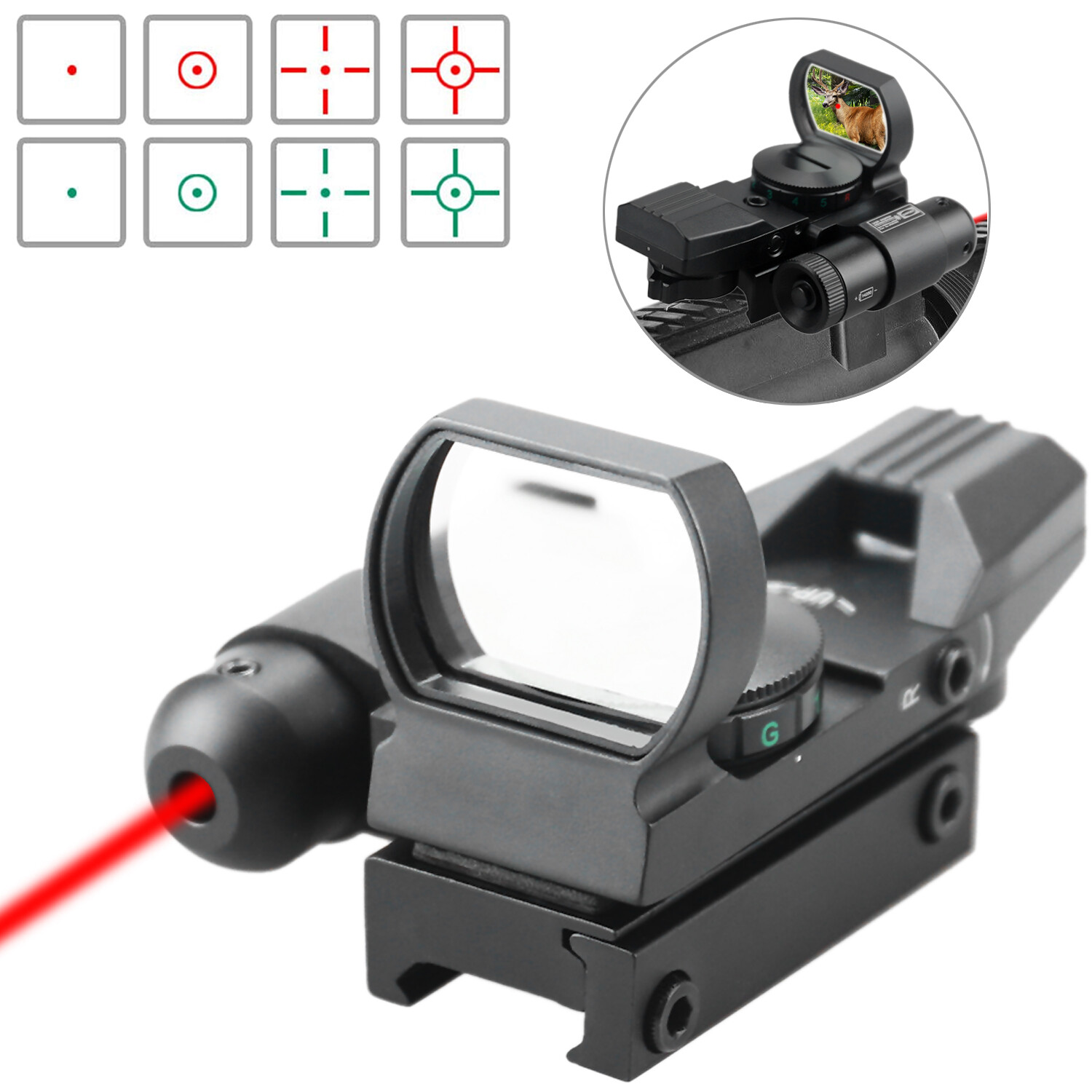 Reflex Red Green Dot Sight Scope With Red Laser Holographic Illuminated