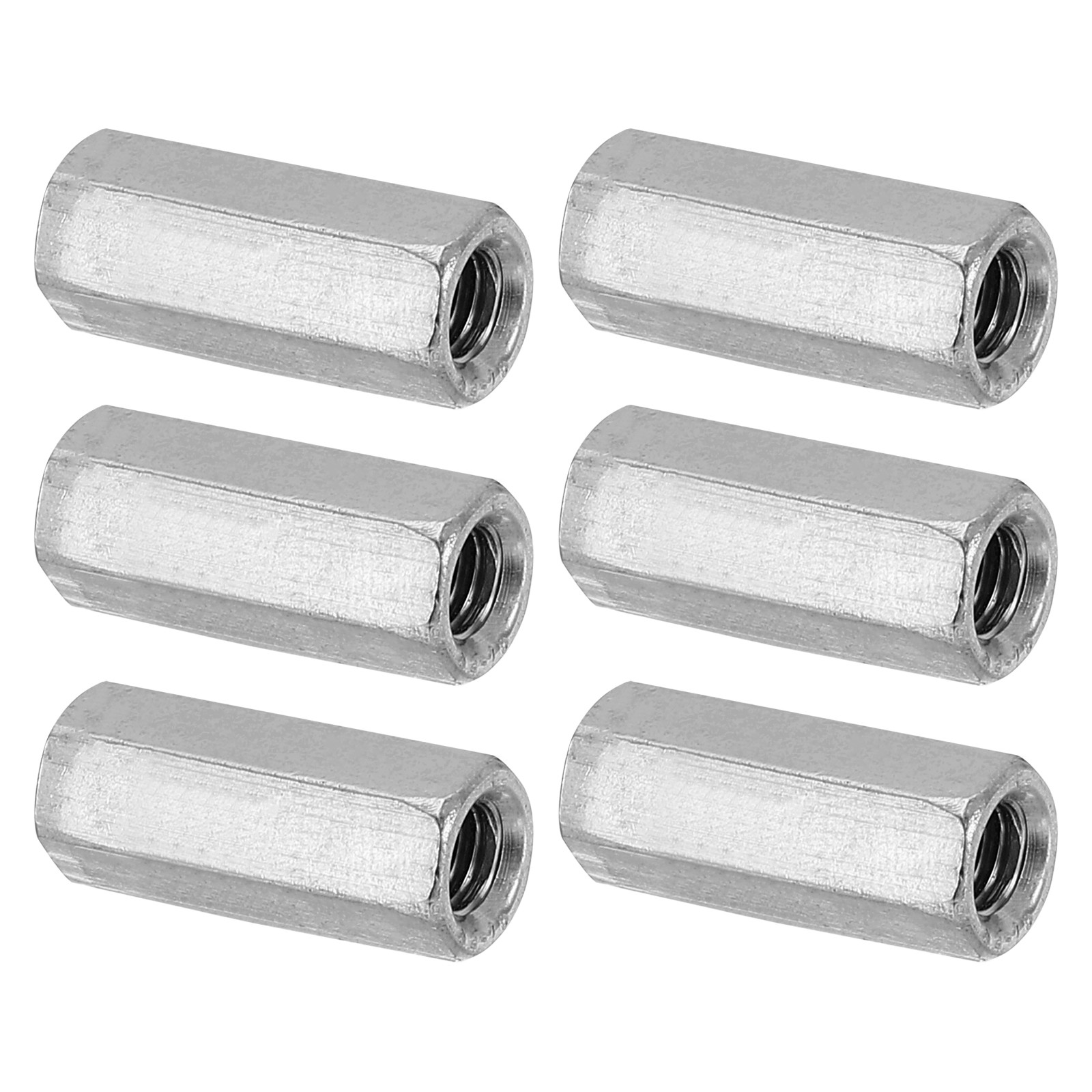 6Pcs M5 x 0.8-Pitch 20mm Length 304 Stainless Steel Coarse Hex Coupling Nut