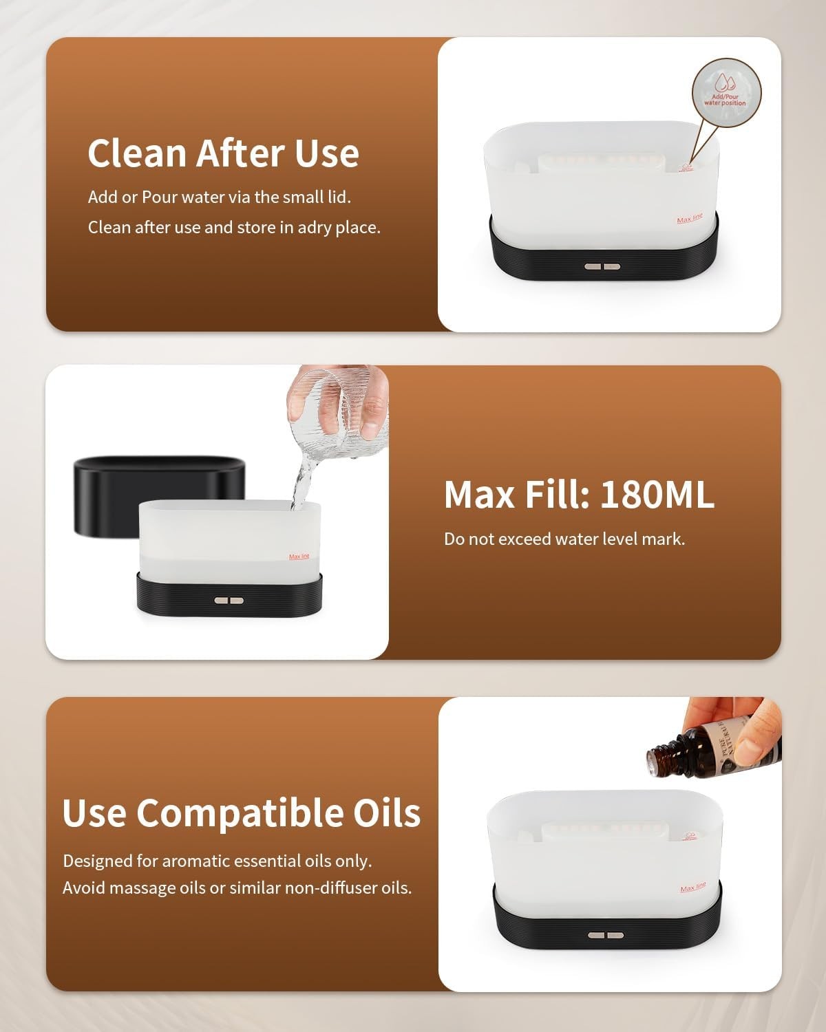 Flame Effect Essential Oil Diffuser, Ultrasonic Aromatherapy Humidifier (Black)