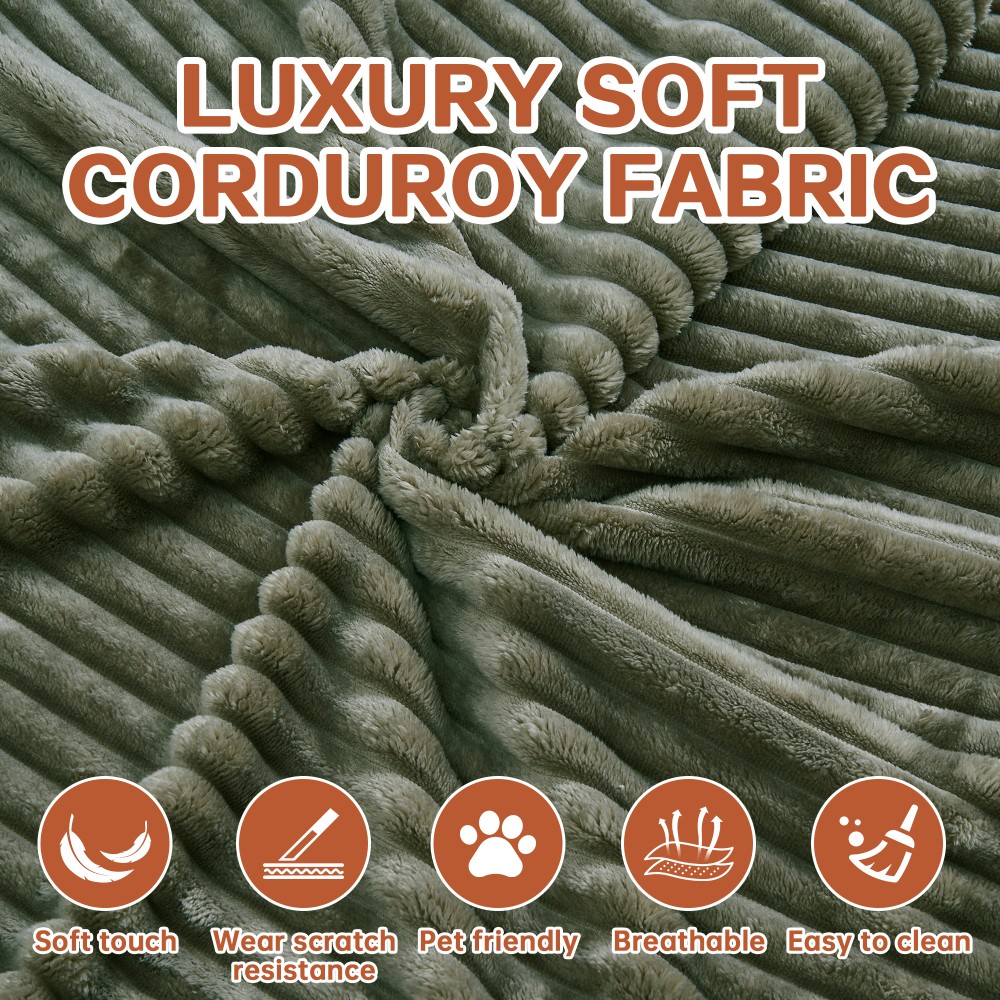 Convertible Floor Sofa Bed w/ Blanket Pillow, Modern Corduroy, Antique Green