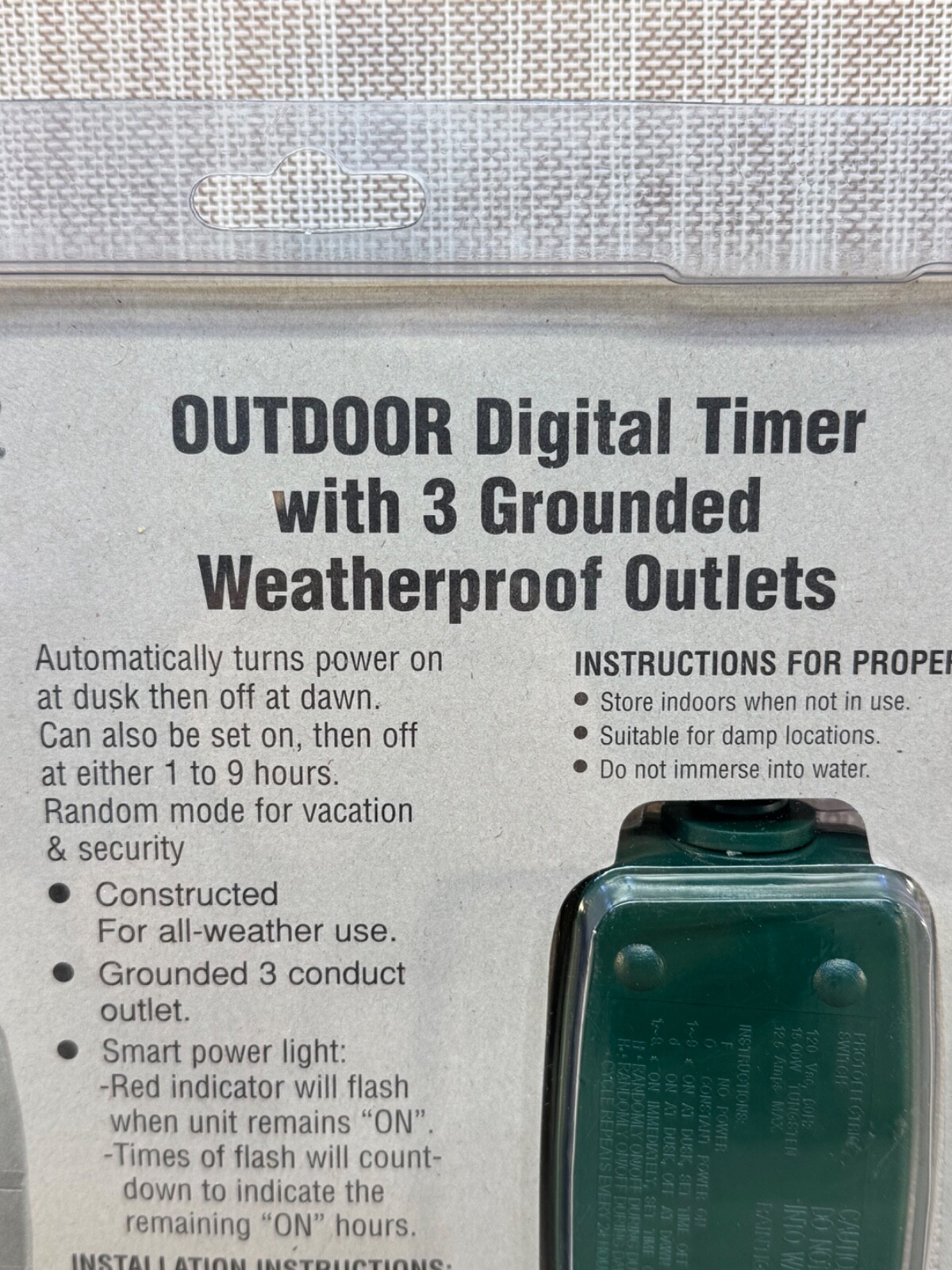 Gem CAT NO 0599 Digital Outdoor Timer 3 Grounded Outlets 60ft Transmitter Range