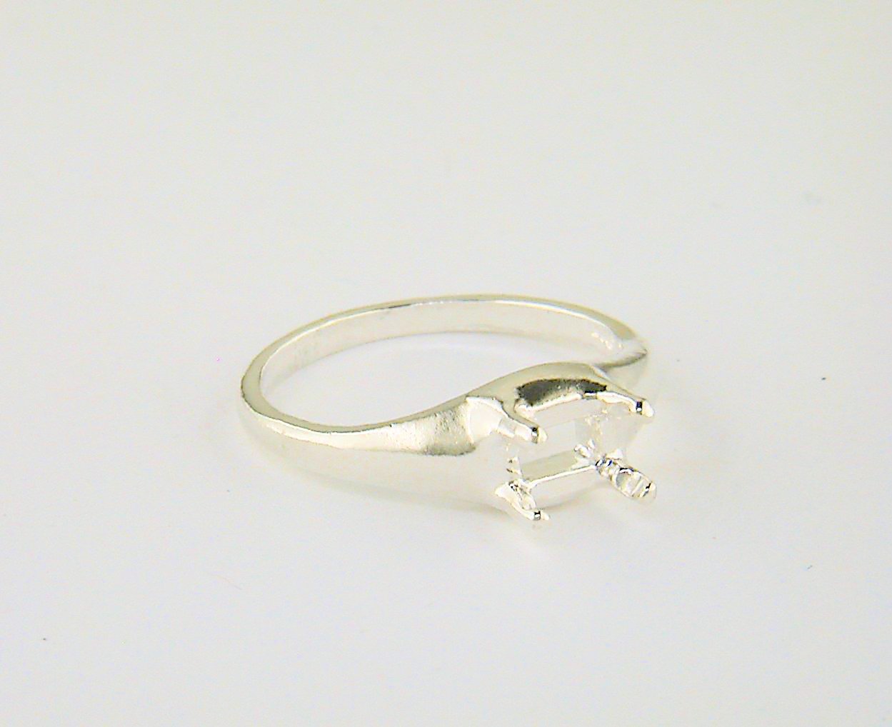 6 x 4 mm Emerald Cut Side Set Dome Ring Setting Sterling Silver