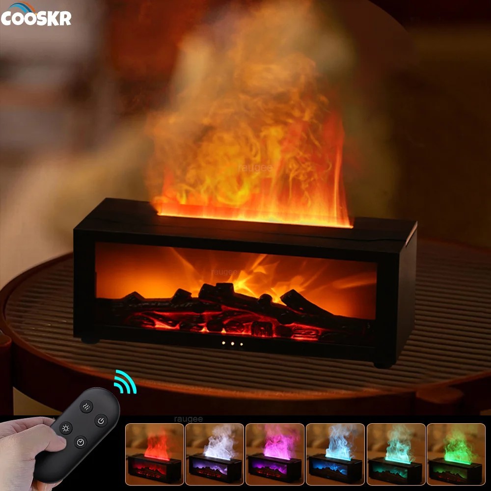 Flame Essential Oil Diffuser 3D Fireplace Aromatherapy Humidifier with Remote
