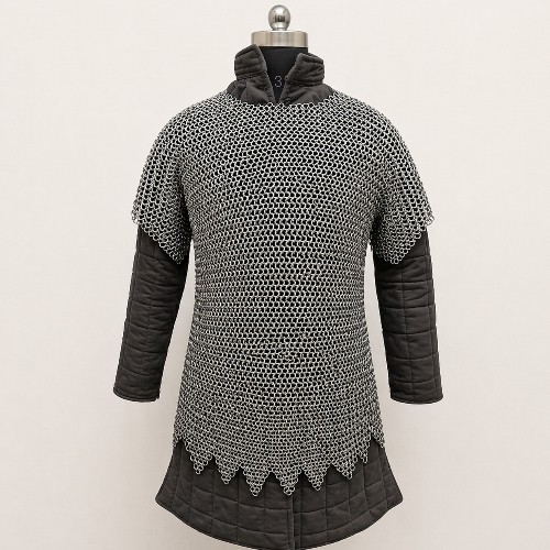 9MM Flat Riveted Chainmail Shirt – Mild Steel Half Sleeve Medieval Maille Armor