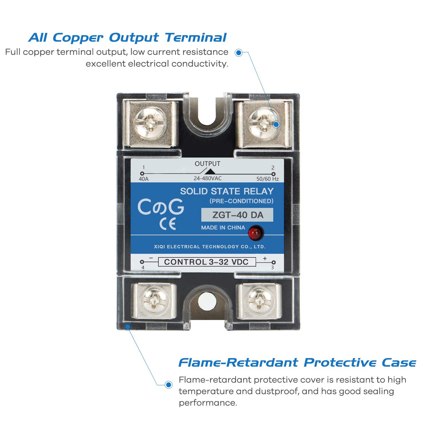 CG Solid State Relay SSR-40DA DC to AC Input 3-32VDC to Output 24-480VAC 40A Sin