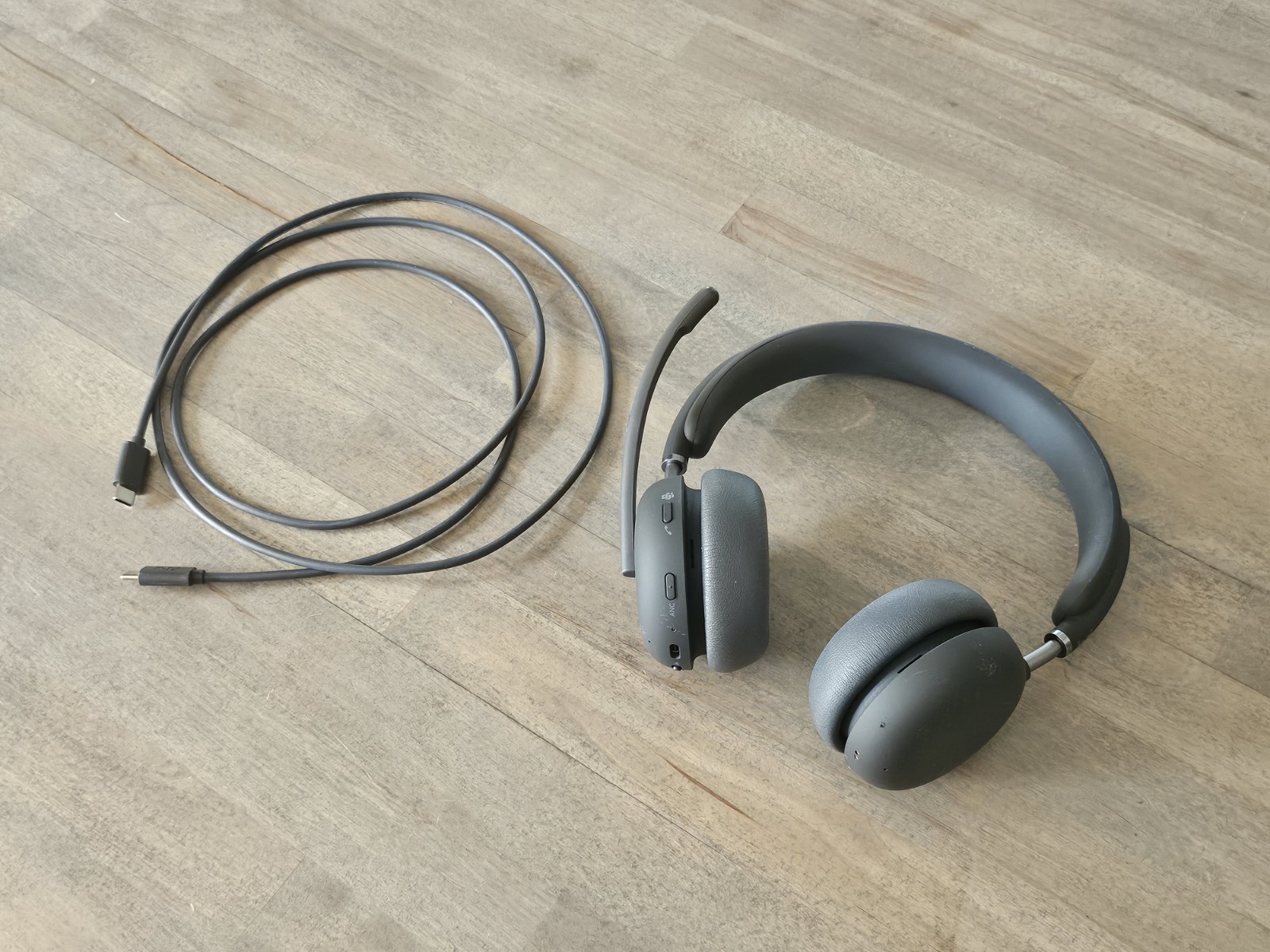 Gray Over-Ear Headband Headset w/ ANC Active Noise Cancellation, USB-C, Mic