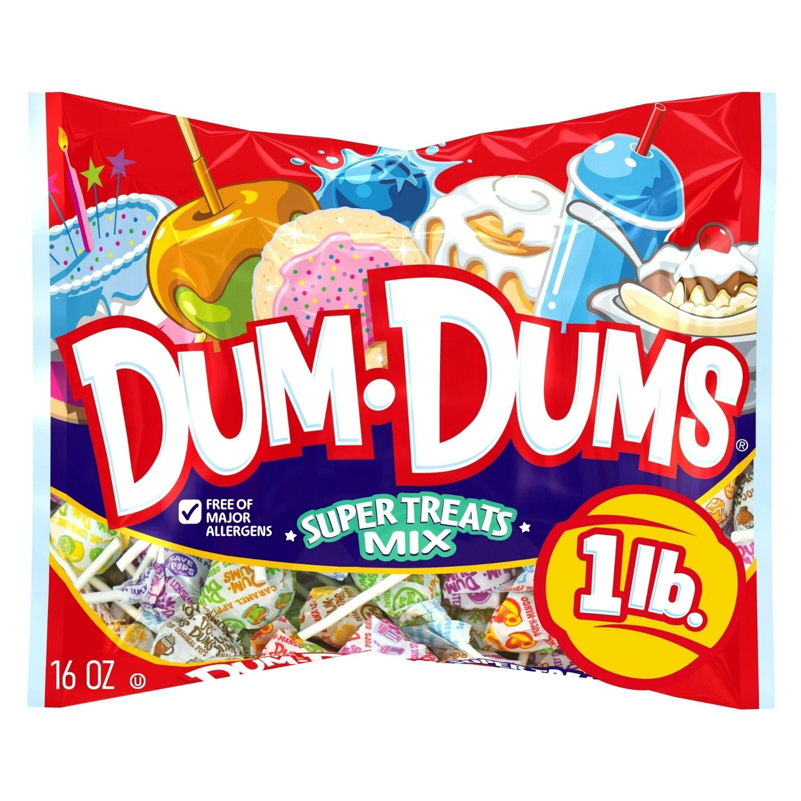 Dum-Dums Super Treats Mix 16 Oz/1 lb -16 Cool Flavors! Food & Drinks 68 Pops/Bag