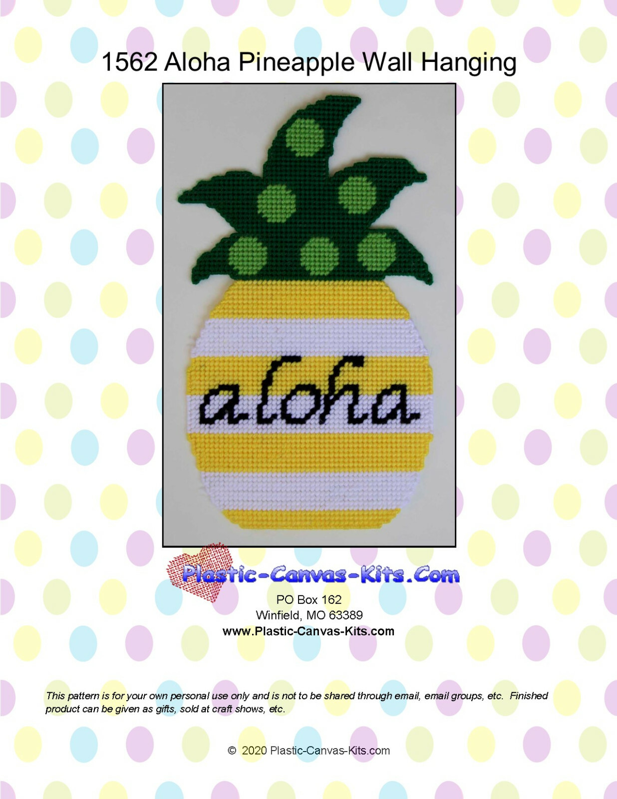 Aloha Pineapple Wall Hanging-Plastic Canvas Pattern or Kit