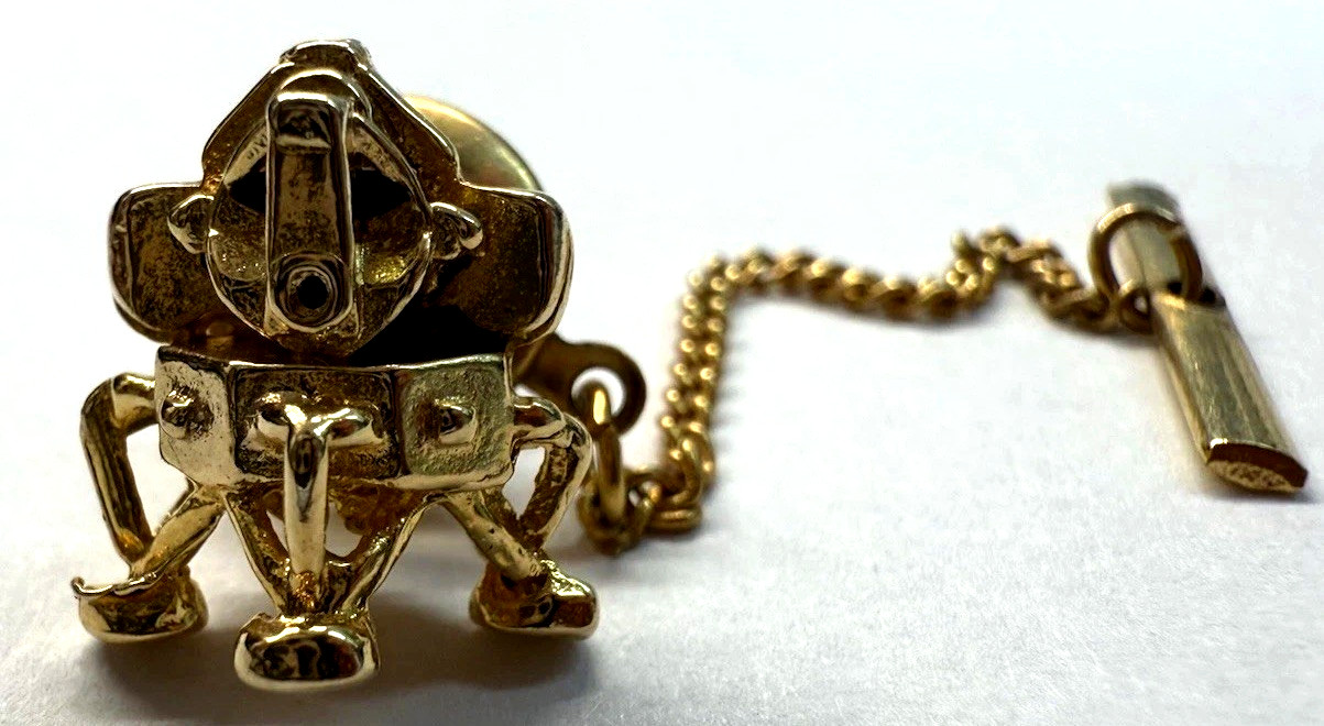 Vintage Apollo Lunar Landing Module Gold Tone Tie Tack w/ Chain Space Pin