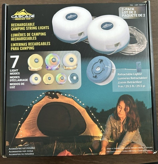 Cascade Mountain Tech Rechargeable Camping String Lights 7 Modes 200 Lumens