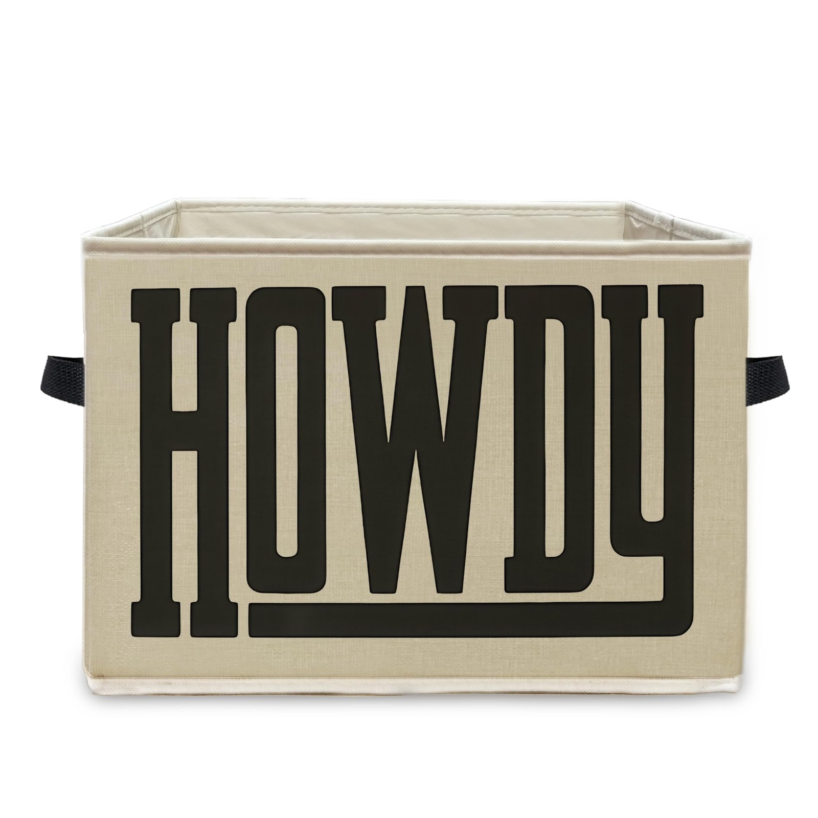 Vintage Western Howdy Foldable Storage Bins with Handles, Black and Beige Sou...