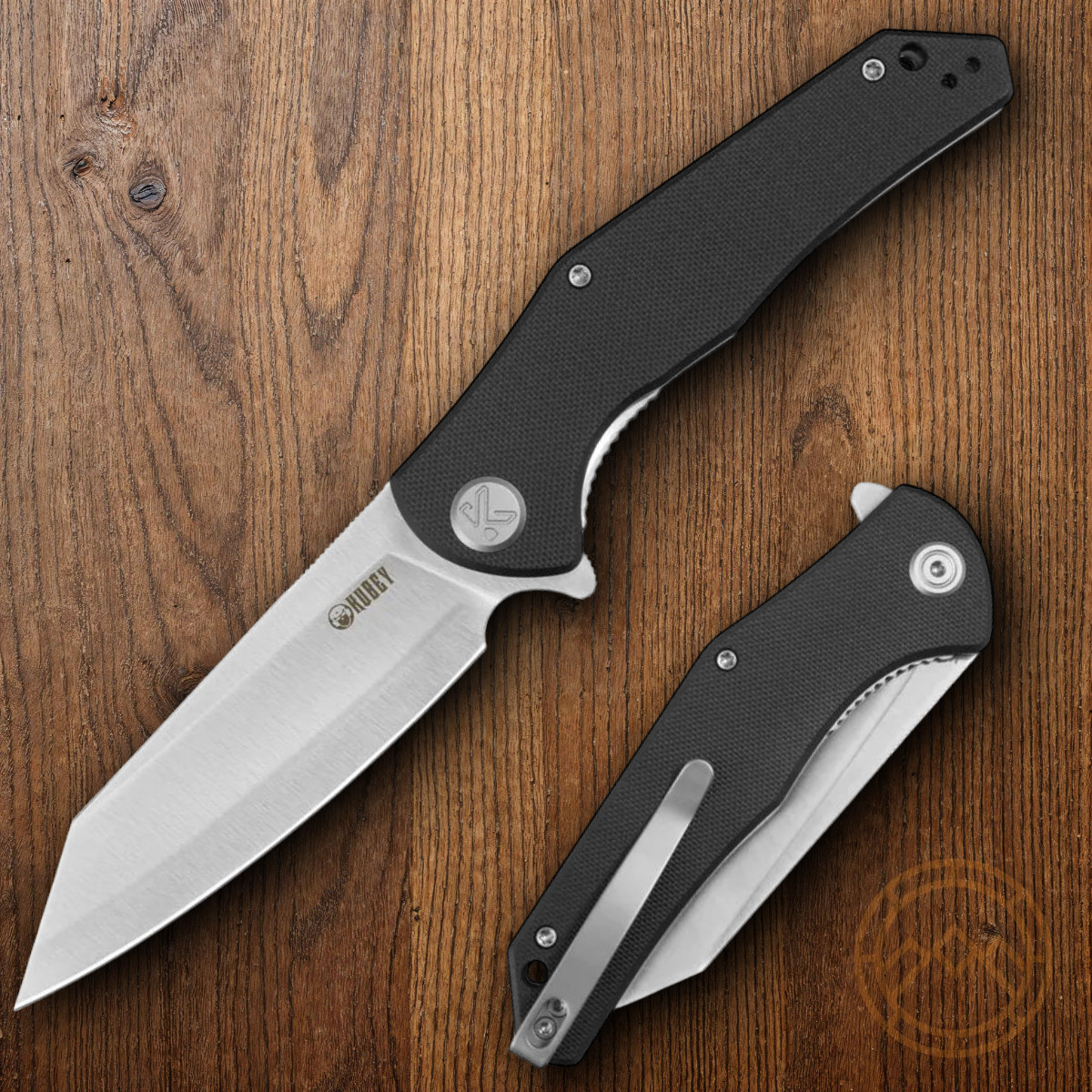 Kubey Flash Folding Knife 3.75" Satin San Mai M2 Steel Blade Black G10 Handle