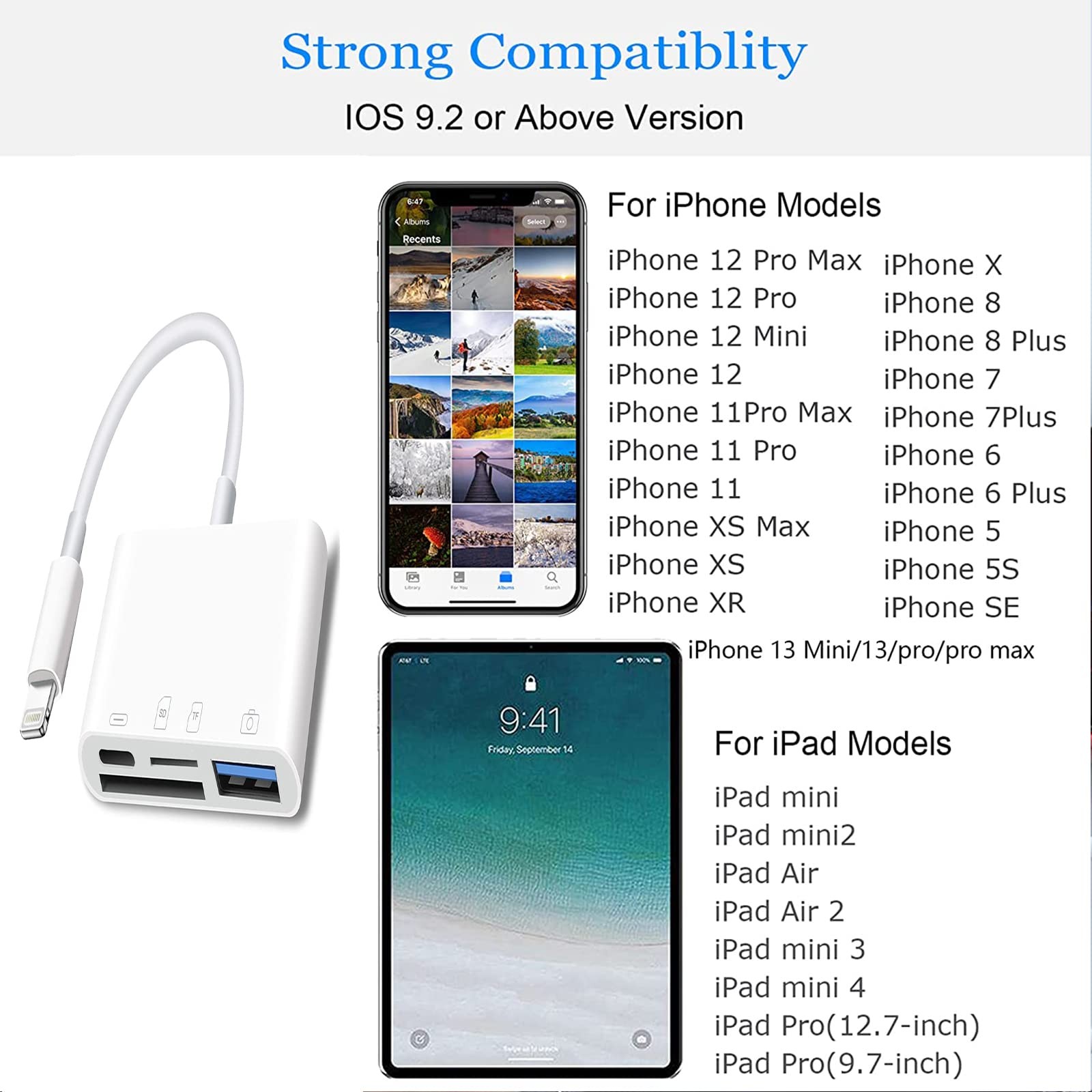 Lightning to SD Card Reader - 4 in 1 Memory Card Adapter for iPhone with USB ...