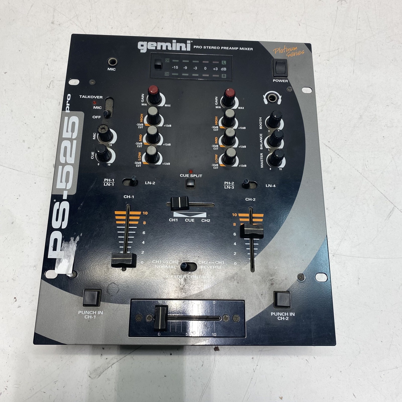 Gemini PS-525 Pro Platinum Series Stereo Preamp DJ Mixer For Parts