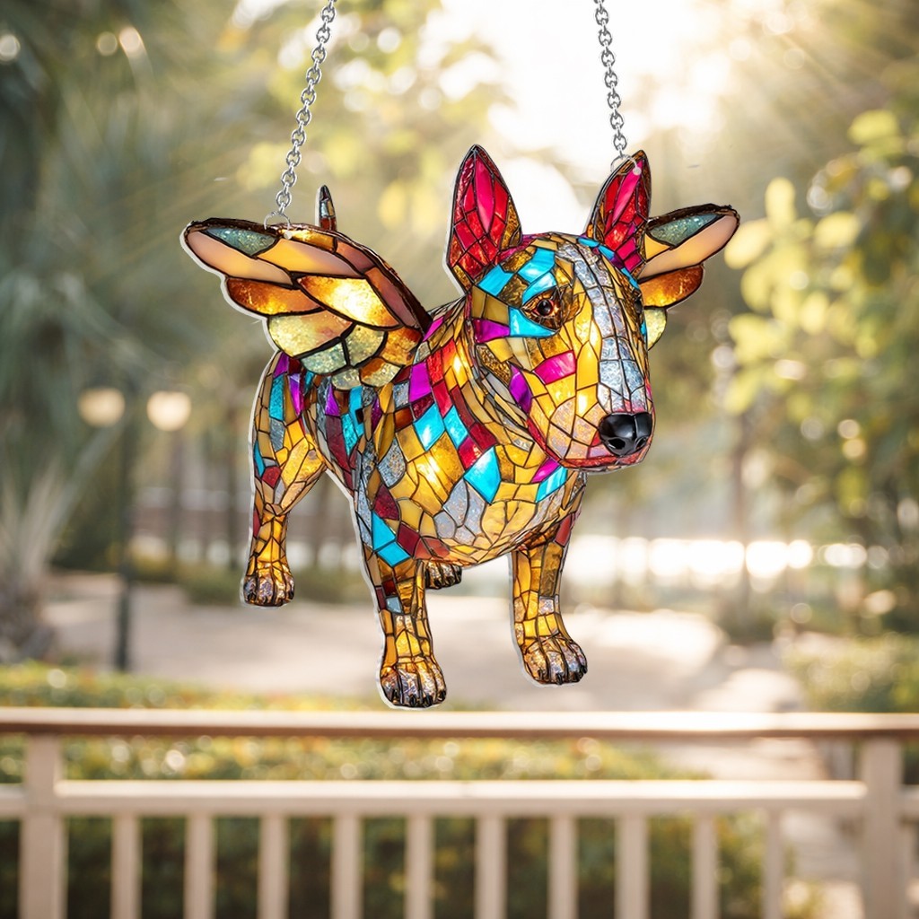Personalized Bull Terrier Dog Acrylic Suncatcher Faux Stained Glass Suncatcher