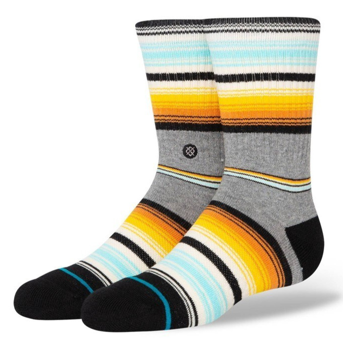 Stance, Wade Collection, Heather Gray Striped Crew Socks, Size: YL , 3-5.5