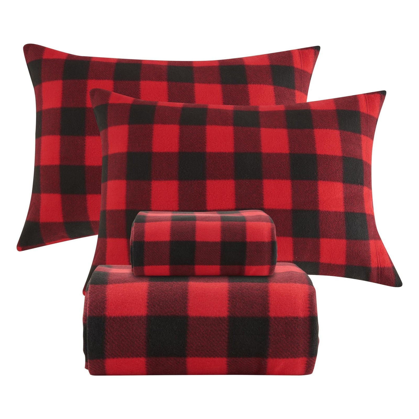 Softan Christmas Fleece Sheets Full Size, Flannel Full, Red Buffalo Plaid
