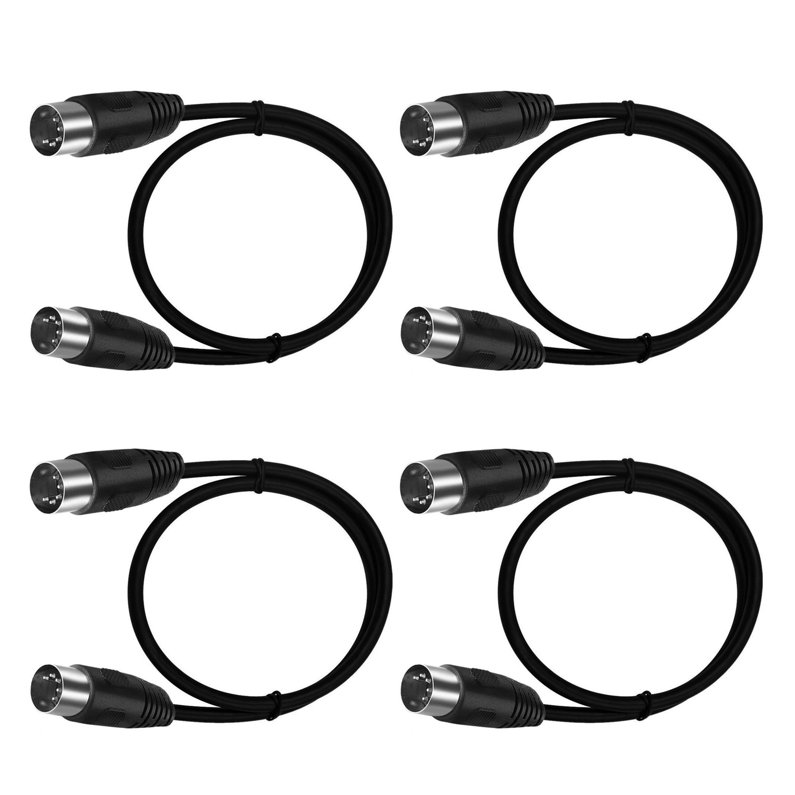 4pcs Oxygen-Free Copper Material MIDI 5-pin Male to Male Connecting Cable Black