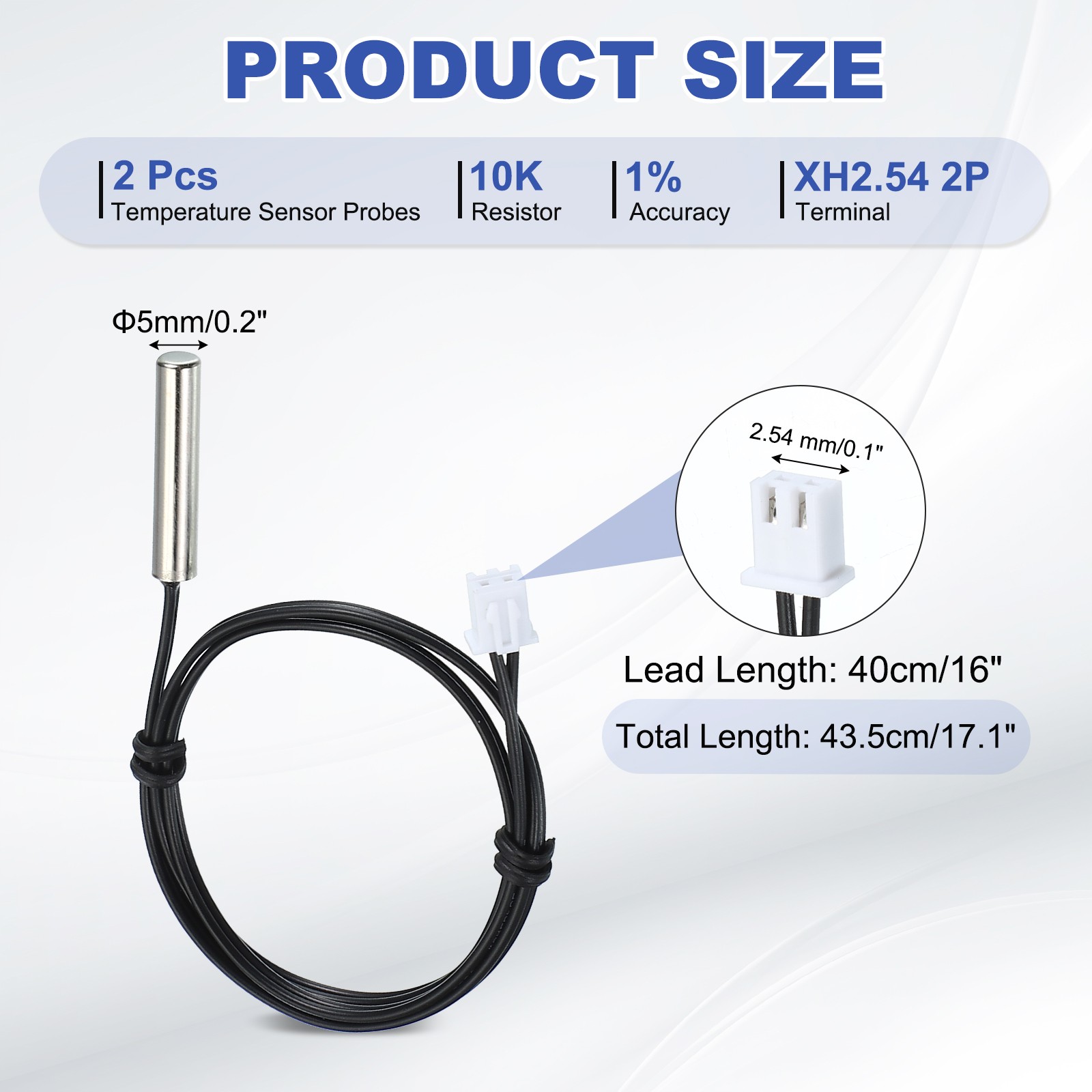 2 Pcs 10K 16 Inch 3470 Copper Temperature Sensor Probe with Terminal