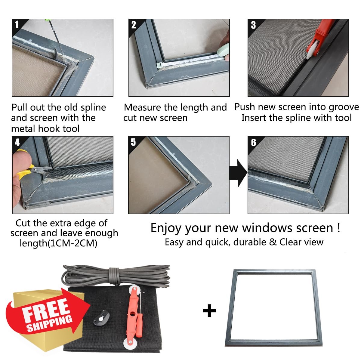 SOGOO Window Screen Replacement Charcoal Fiberglass Mesh 48"x118" Kit