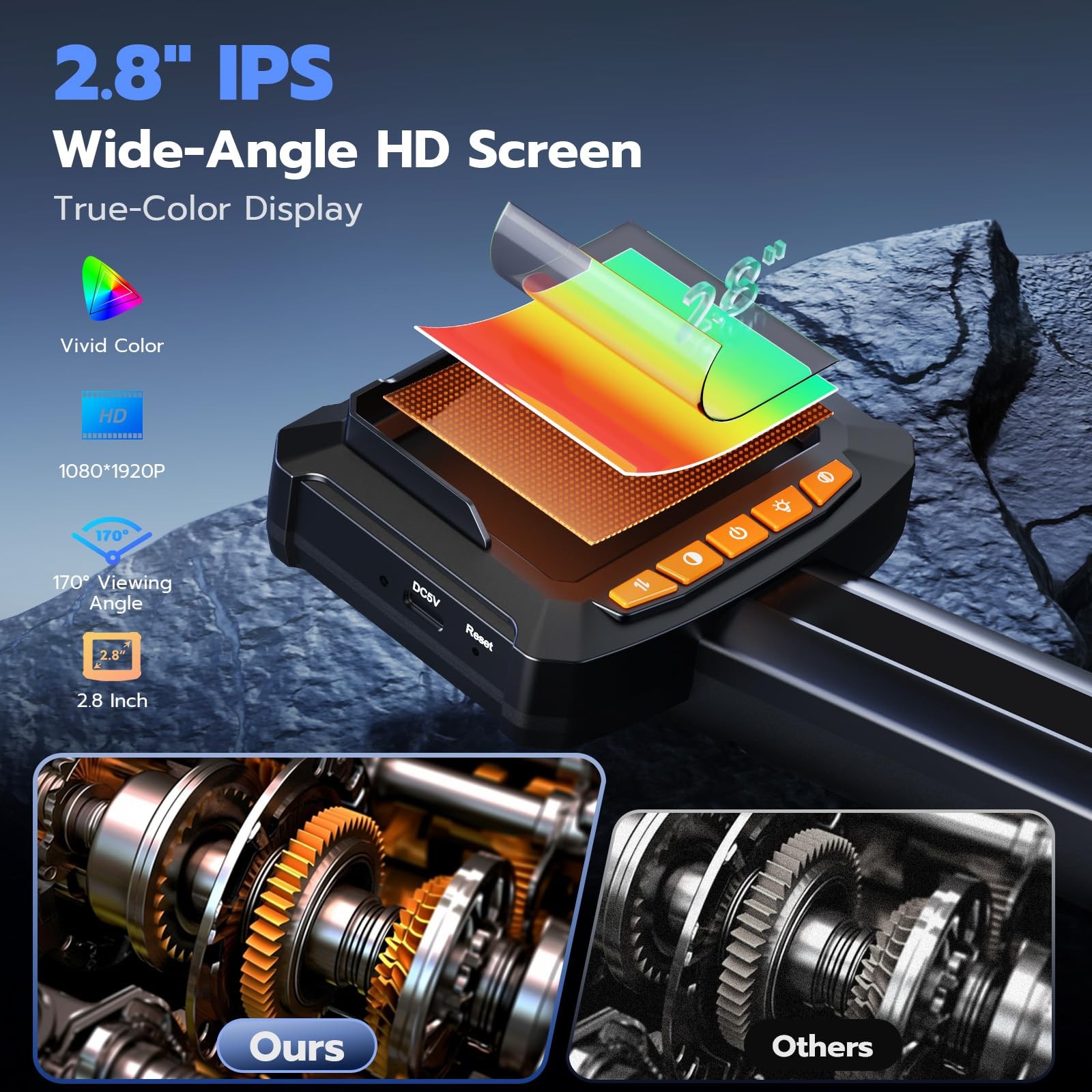 Endoscope with Light, 2.8" IPS 1080P HD Handheld Borescope, 8 Adjustable LEDs...