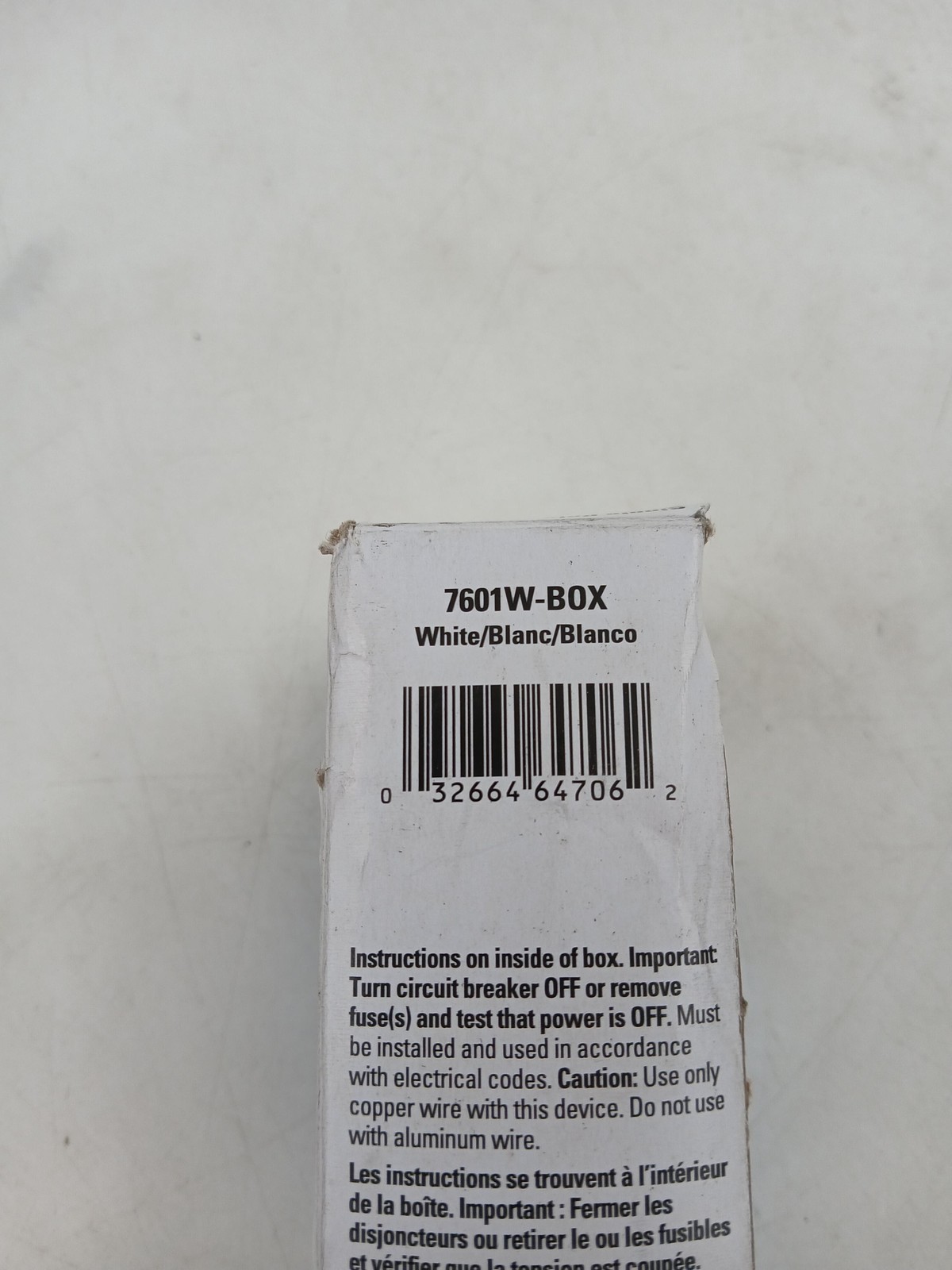 Eaton 7601W-BOX Power Toggle Switch Single Pole Wall White New Open Box