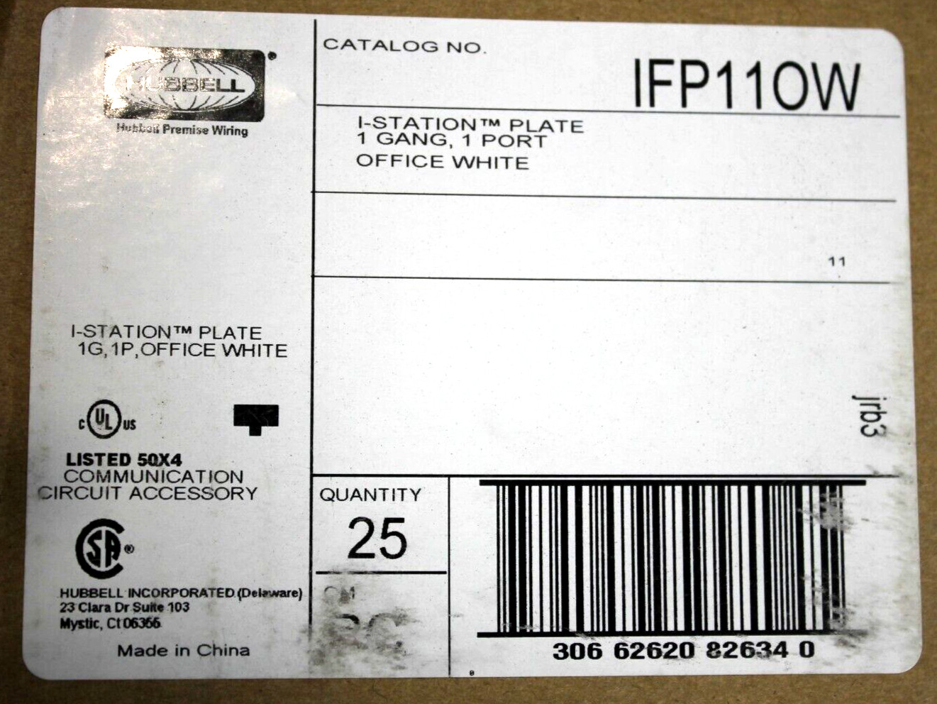 Hubbell Premise IFP110W - INFINeSTATION Plate 1 position - Office White (Qty 25)