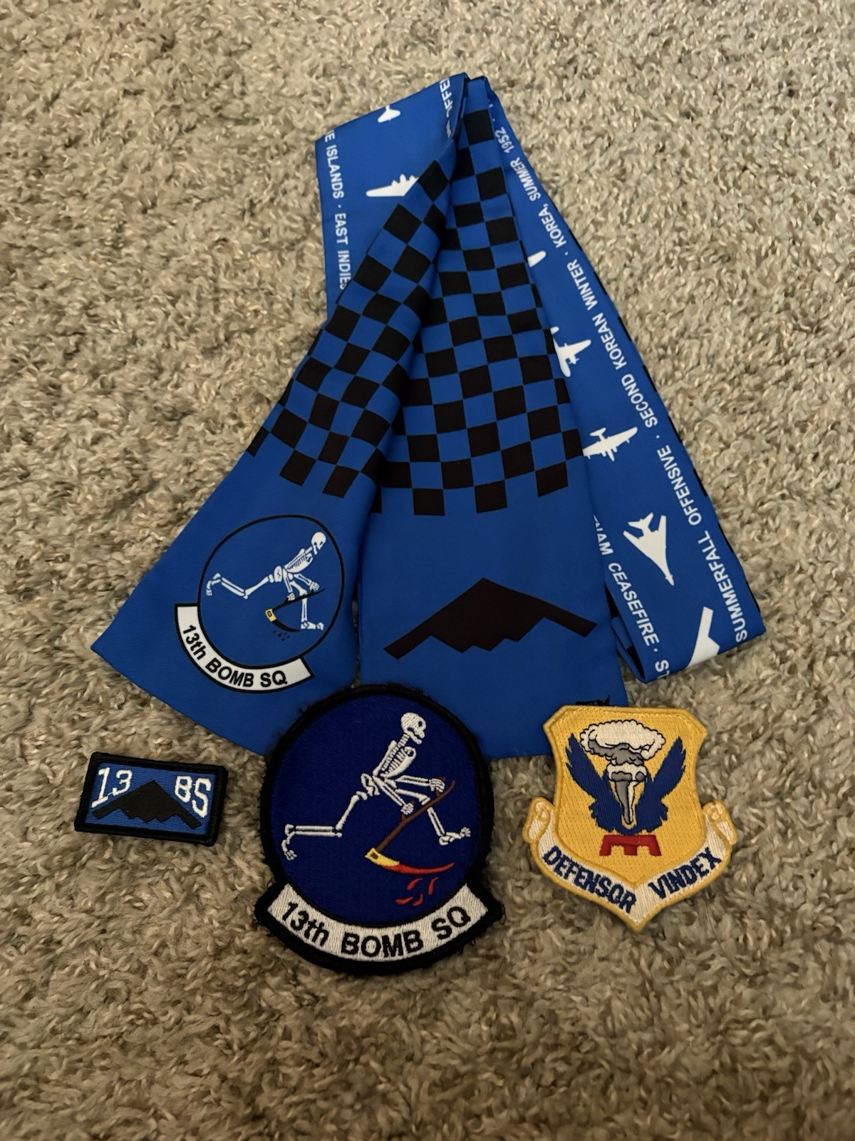 8 USAF Pilot Squadron Patches & Scarf ~ 13th BS B-2 / Talon Driver ~ hook / loop