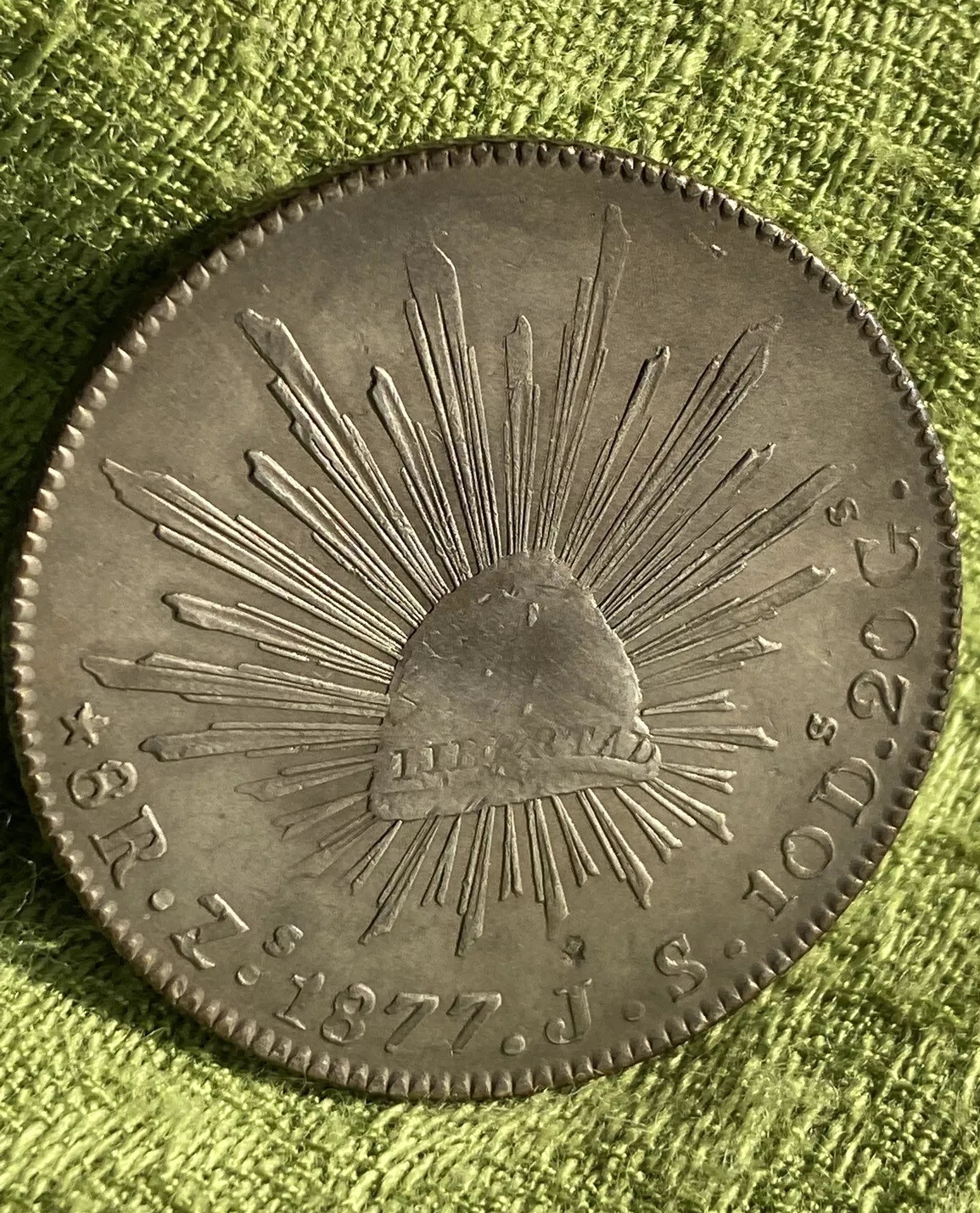 1877 Zs JS Mexico 8 Reales Zacatecas Mint Silver Coin,