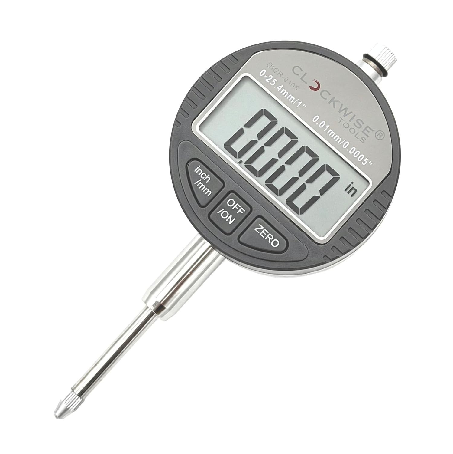 Clockwise Tools Digital Indicator, 0-1"/25.4mm DIGR-0105, Grey, Silver