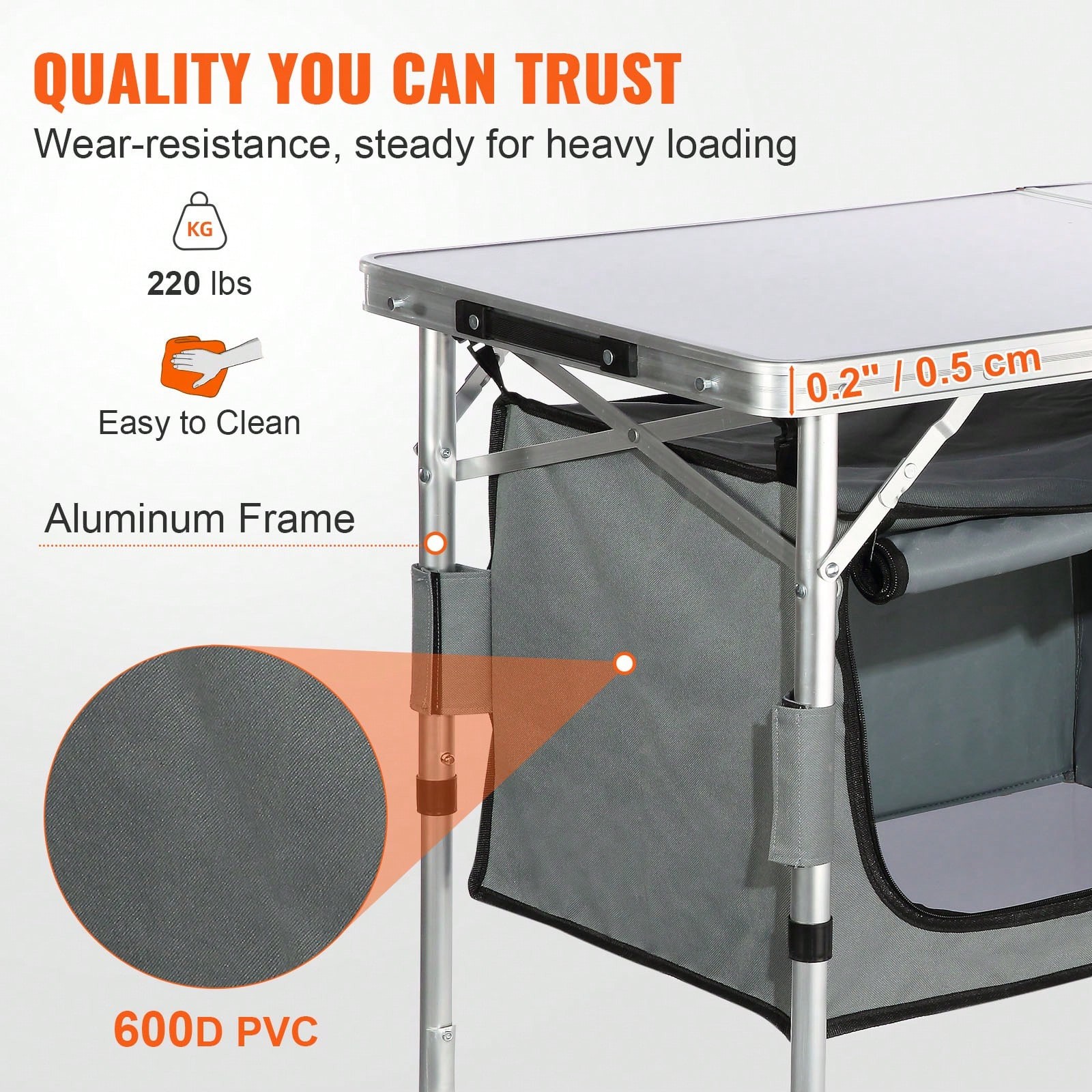 Table, Quick Set-Up Folding Camping Table With A Carrying , 3 Adjustable Heights