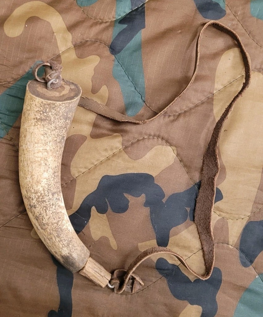 Vintage Muzzleloader Black Powder Powder Horn Leather Strap