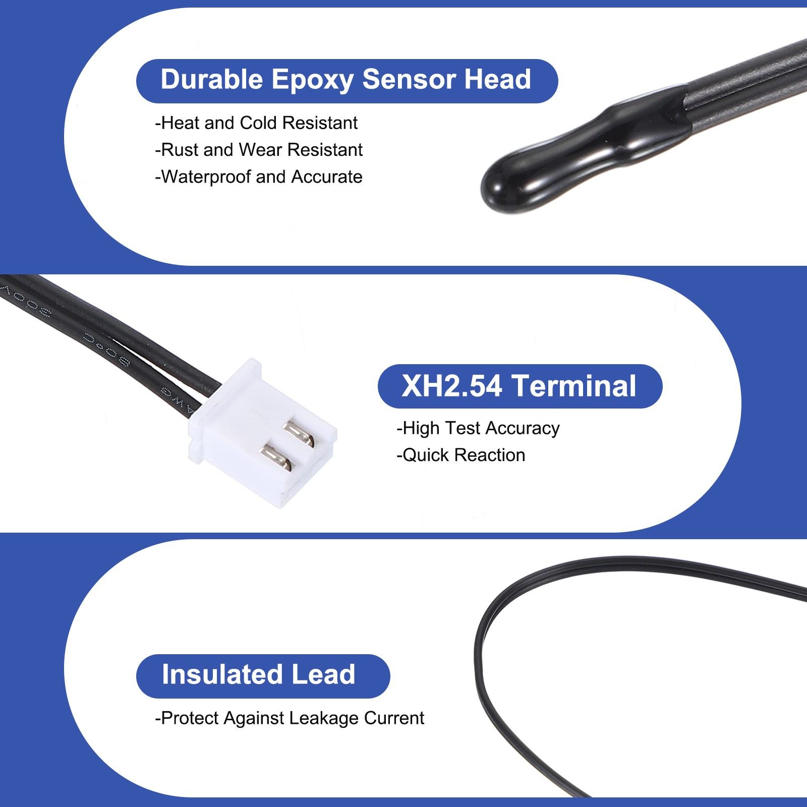 6 Pcs 5K 15.7" 3950 Epoxy Temperature Sensor Probe for Air Conditioner