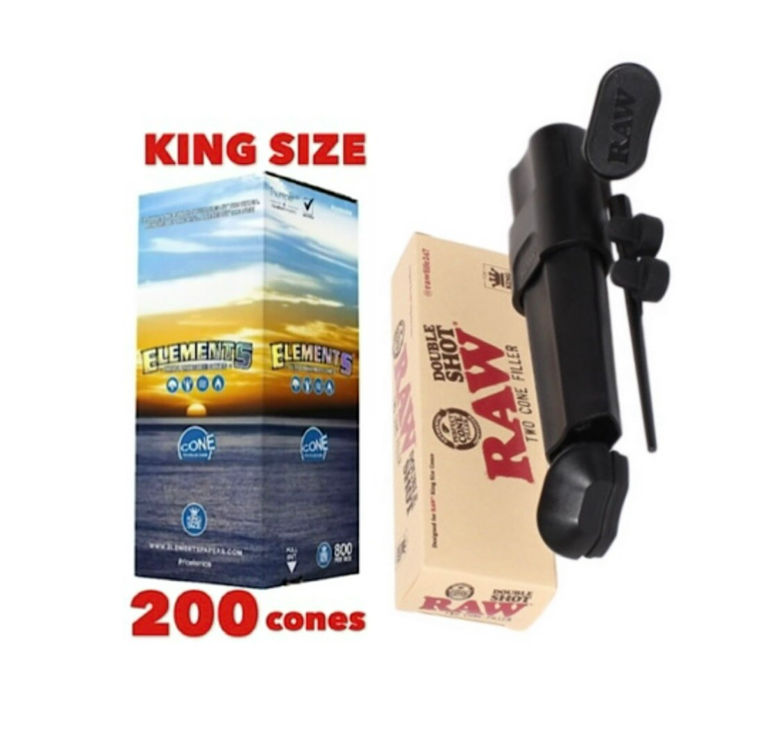 elements organic rice KING size pre rolled cone+double shot 2 cone filler