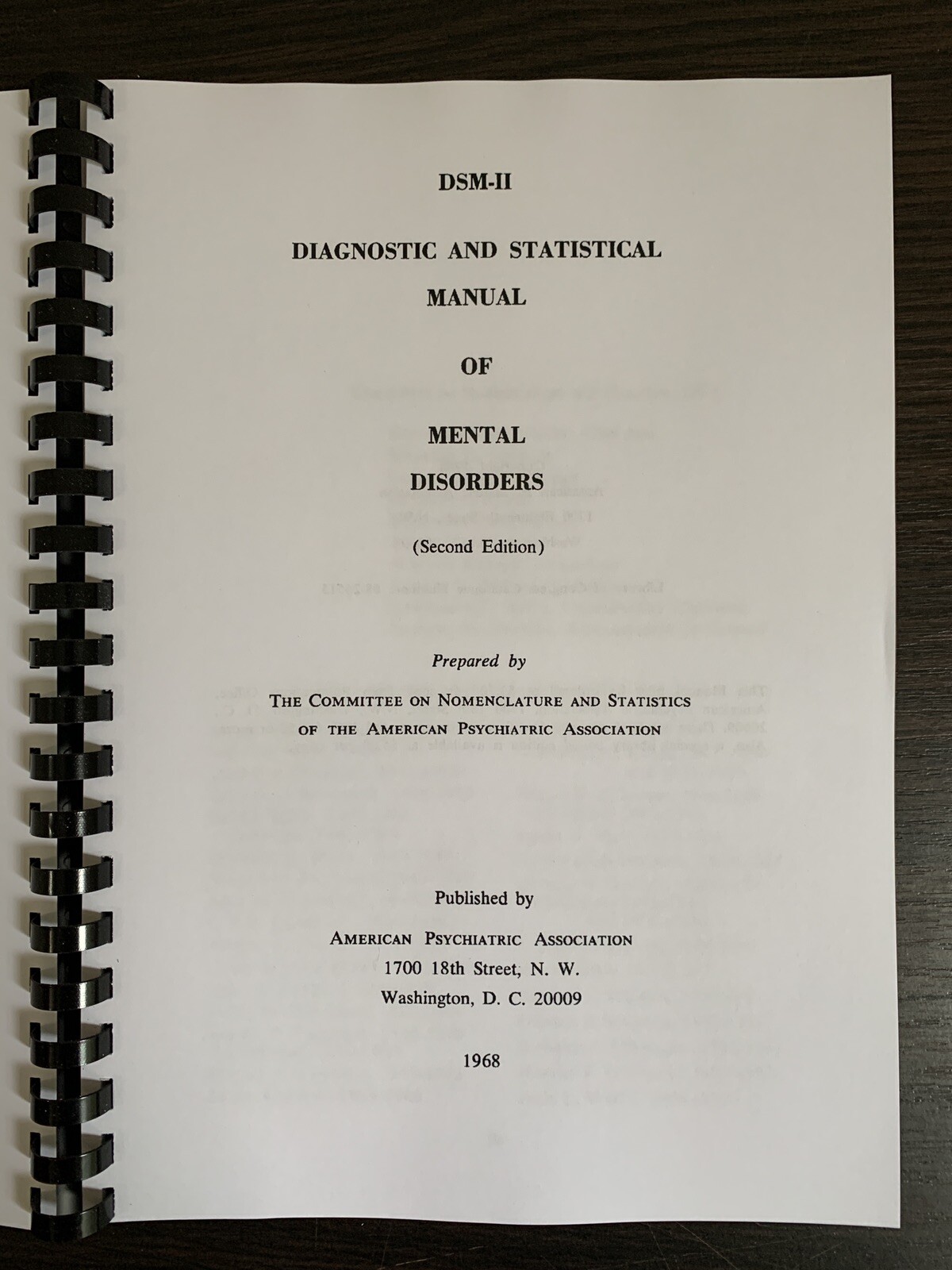 Diagnostic And Statistical Manual DSM-ll 2nd Edition Copy Read Description