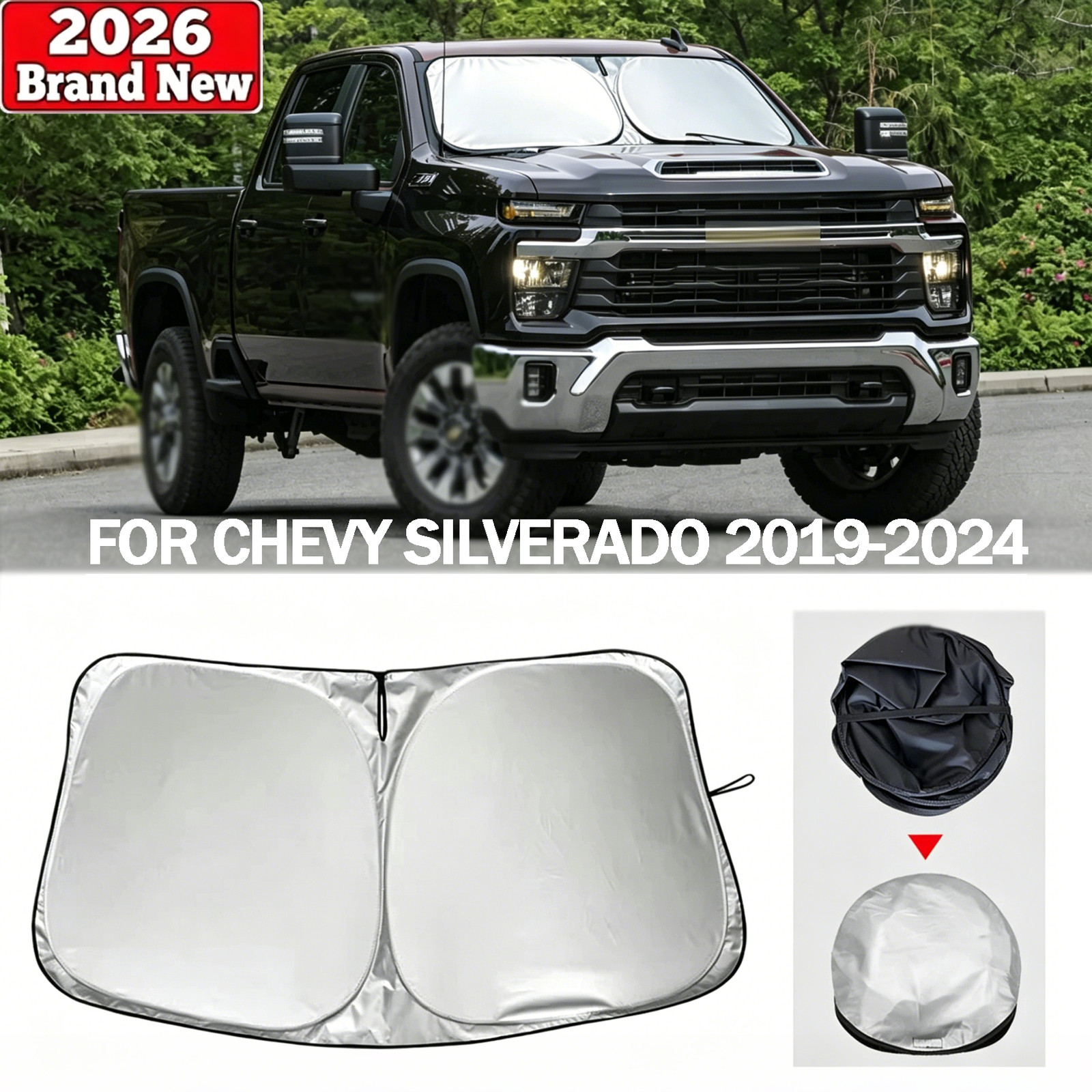For Chevrolet Silverado 1500 2019-2024 Windshield Sun Shade Visor UV Block Cover