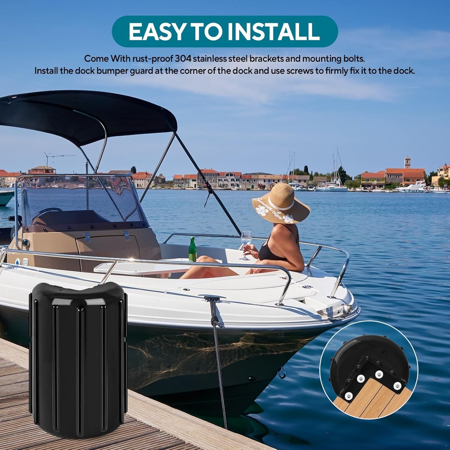 Premium Corner Dock Bumper, Marine-Grade Inflatable Dock Fender Protector
