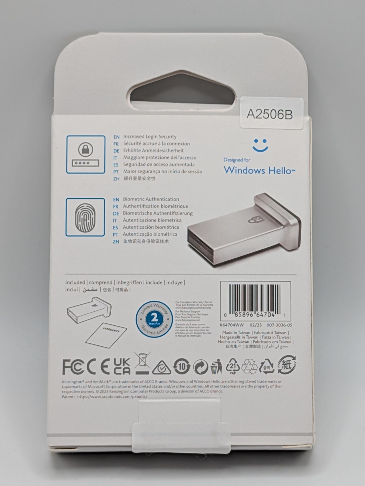 Kensington VeriMark Fingerprint Key | Windows Hello USB-A Version