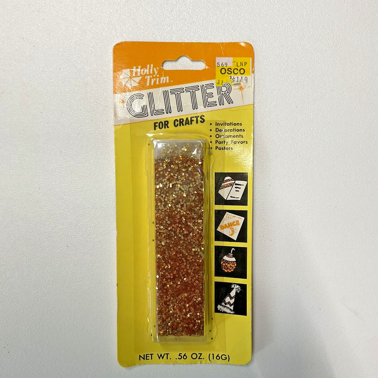 Holly Trim Craft Glitter Gold Tube in Package NOS Vintage NEW, SEALED....