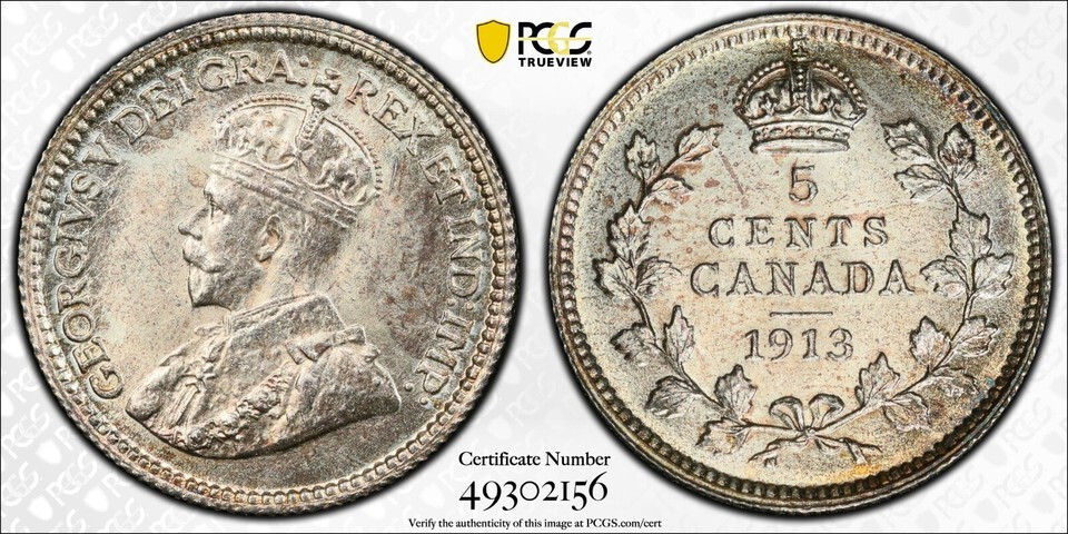 1913 PCGS MS64 Canada 5c Silver